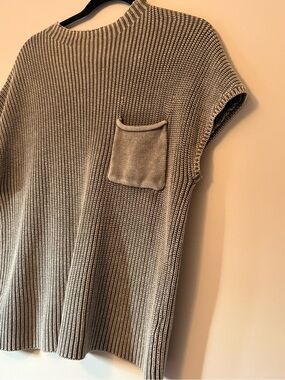 Arcadia Beige Knit Crew Neck Fisherman Sweater with Pocket
